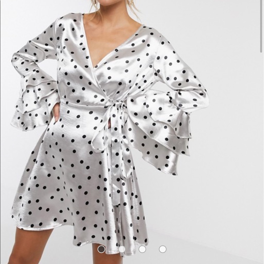 Asos ruffle sleeve silver dress
